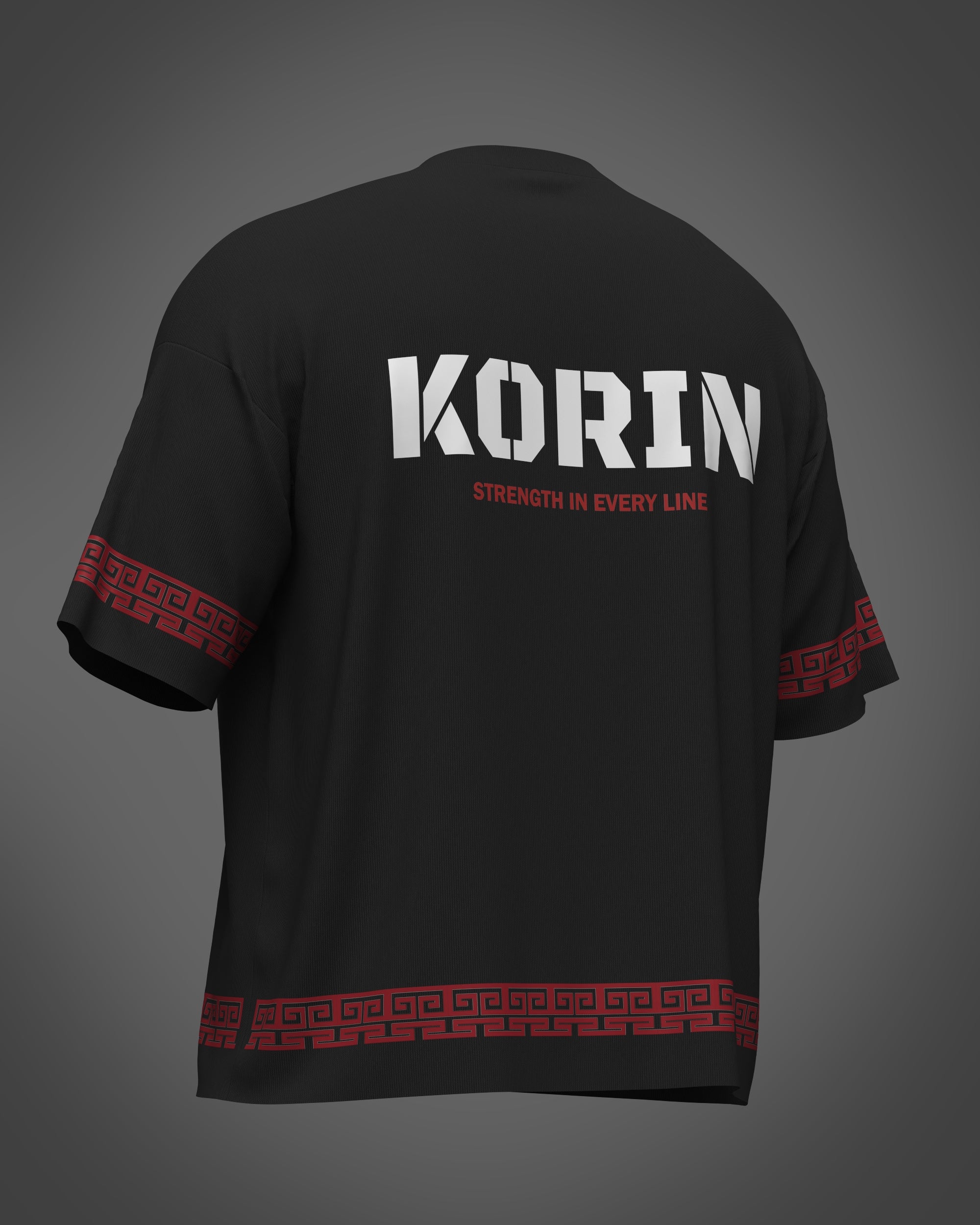 Black t-shirt with 'KORIN'