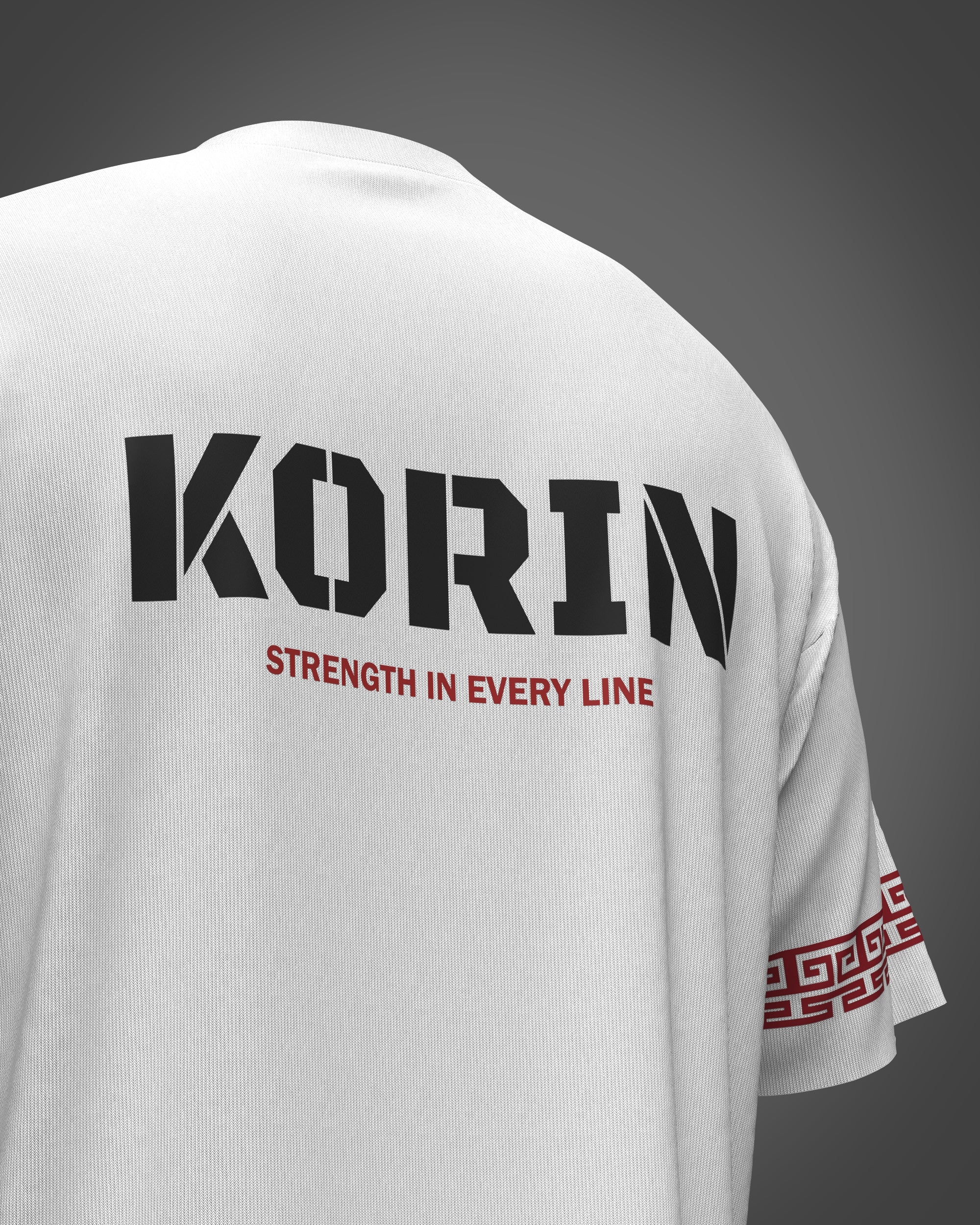 White t-shirt with 'KORIN' 
